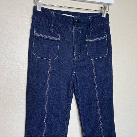 Pilcro Anthropologie High Rise Flare Blue Denim Jeans Contrast Stitch Women 24 P - Picture 3 of 16